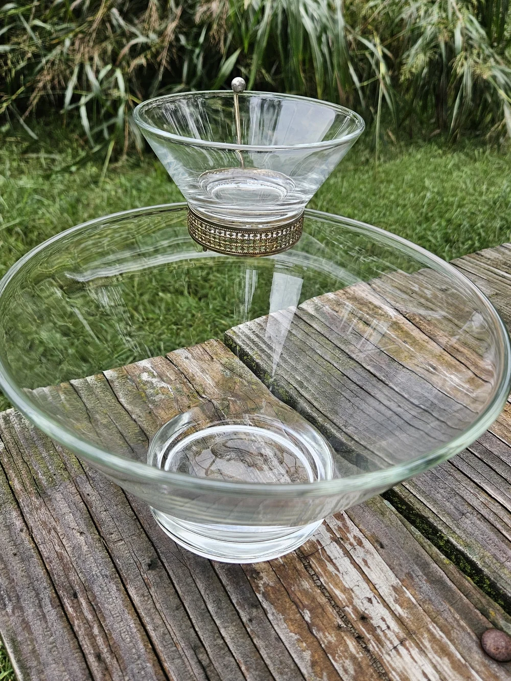 Anchor Hocking Clear Glass Serving Bowl with Gold Accent Dip Dish